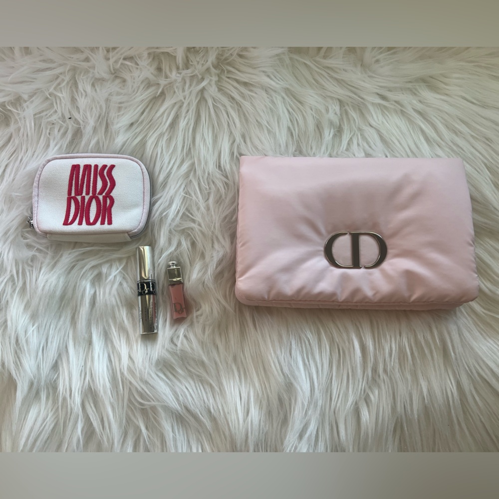 Pink DIOR Puffy Clutch Makeup Bag and Miss Dior Small Card Case